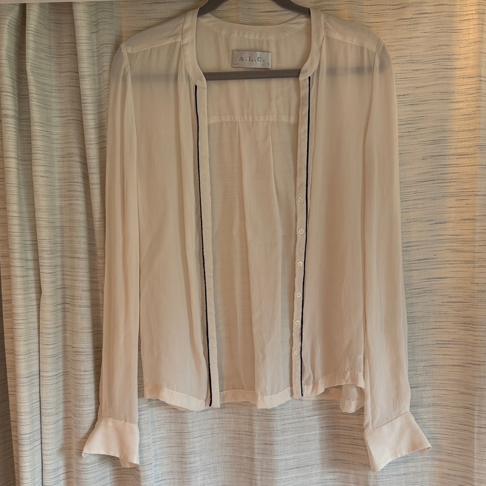 A.L.C. Cream Sheer Button-Up Blouse 100% Silk Womens XS